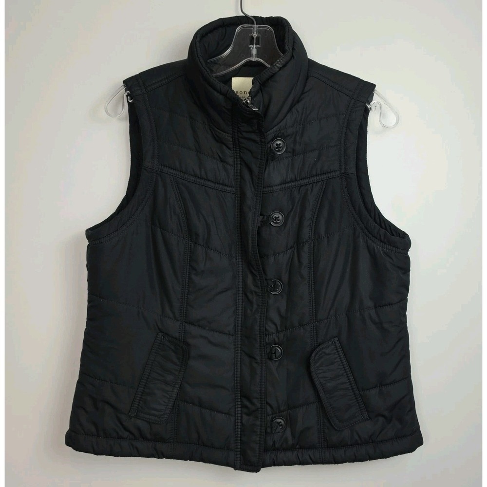 Sonoma Full-zip Puffer Vest Women's Size L Black Buttons Pockets